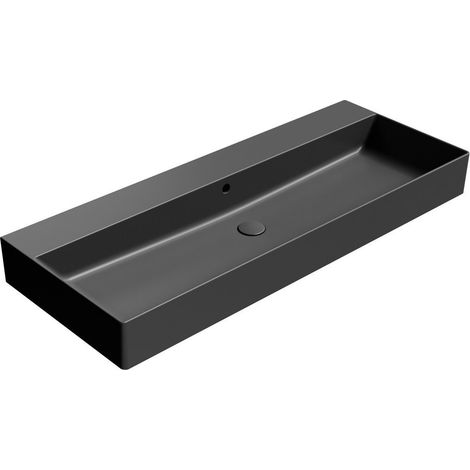 Lavabo en céramique KUBE X 120x47cm, sans trou pour robinetterie, noir mat (1/4)