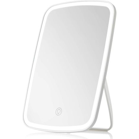 Miroir de maquillage tactile avec luminosité LED réglable, portable et rechargeable par USB. (1/4)