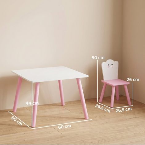 Table et chaises enfant 3 pièces, 1 table 2 chaises, rose et blanc HAVRYA (1/5)