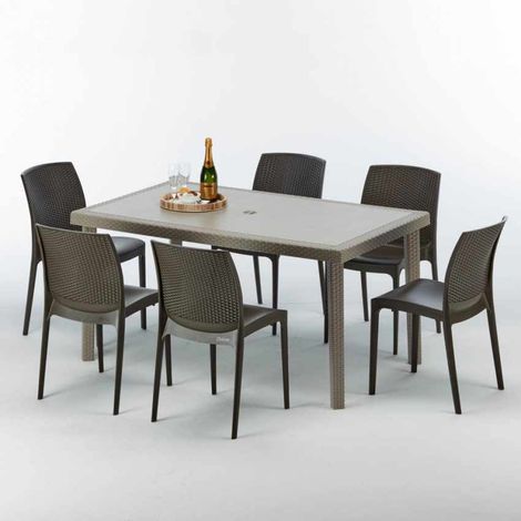Mesa Rectangular Beige 150x90 cm y 6 Sillas De Colores Marion