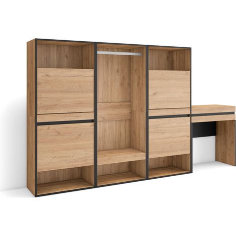 Skraut Home - Zapatero, Armario zapatos botas, 250x145x35 cm, Dormitorio, habitación, Vestidor abierto, Tocador, Estilo Moderno, Roble (1/5)
