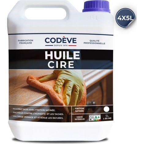 Huile Cire - 4x5 L - Codeve Bois - Incolore Pour Huiler Et Cirer Votre Bois Feuillu En Frêne, Bouleau, Acacia Ou Chêne.