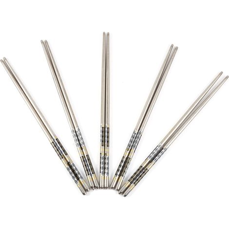 Baguettes En Acier Inoxydable - Motifs Floraux Variés - Résistantes Au Lave-Vaisselle - Pour Repas Quotidiens Et Cadeaux - Lot De 5 Paires (1/5)