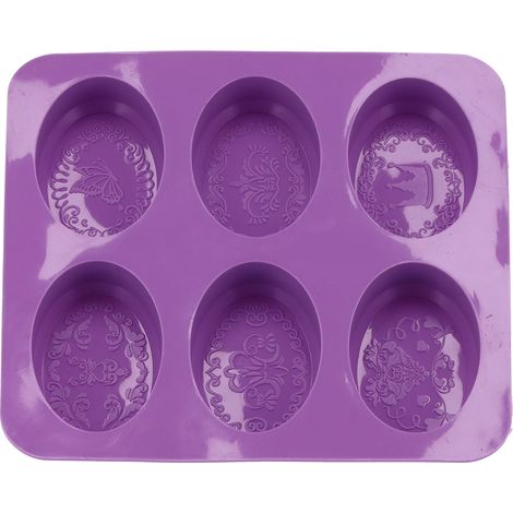 Moule en silicone ovale à 6 compartiments, motif original, pour la fabrication artisanale de savons et de gâteaux, idéal pour la pâtisserie maison. (1/5)