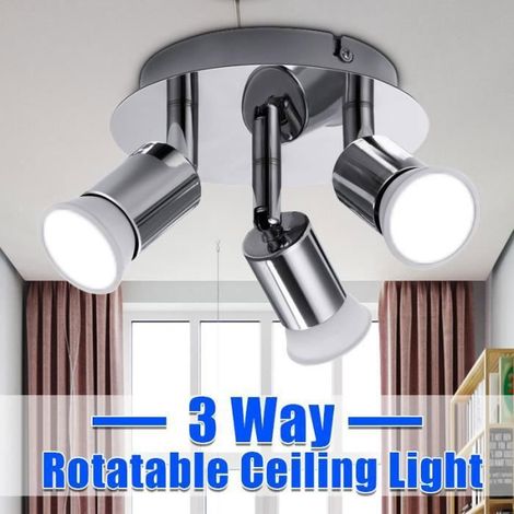 TEMPSA Plafonnier Pivotante LED à 3 Lumières 3xGU10 Angle d\'Eclairage Réglable en Chrome Argent - Sans ampoule (1/4)