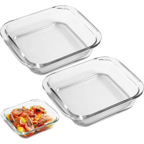 Plat De Cuisson Carré En Verre Borosilicate, 0.9 L Plat À Gratin En Verre, 19,6x17x4,65cm Plat À Four Petit Verre, Cocotte En Verre Pour Micro-Ondes, Four, Réfrigérateur, Lave-Vaisselle (1/5)