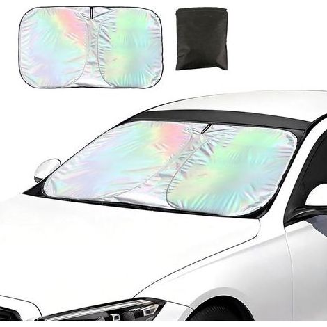 Laser-Auto-Sonnenschutz, 145 x 80 cm, faltbarer Auto-Sonnenschutz für die Frontscheibe, reflektierender UV-blockierender Hitzeschutz für die Windschutzscheibe (1/4)