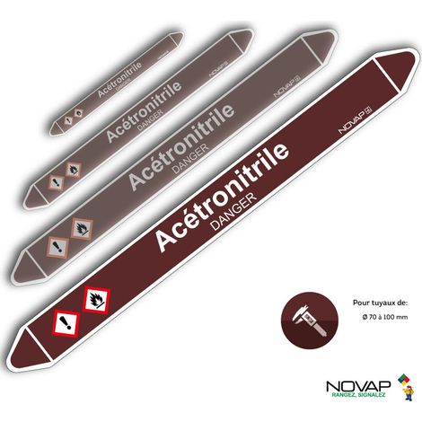 Planche de 2 marqueurs de tuyauterie 450 x 52 mm pour Ø 70 à 100 mm - Acétronitrile - 4701523