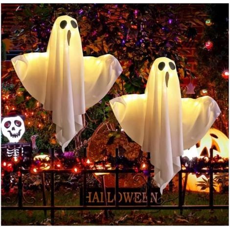 Halloween-Dekoration – Unbekannt – Hängende Geister – 2 Stück – LED-Lichter – 50 cm