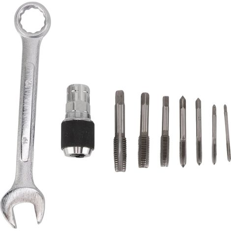 Clé à cliquet M19 avec douille taraudeuse, acier rapide, robuste, durable et économe en effort, et 7 tarauds inclus. (1/5)