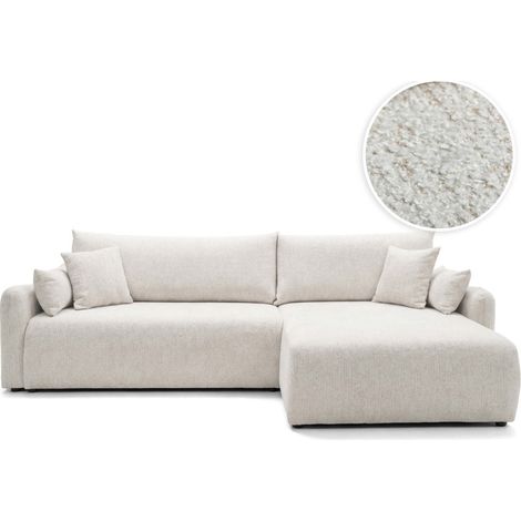Canapé d'angle APOLINE réversible convertible 4 places avec coffre en tissu bouclette - Blanc (1/5)
