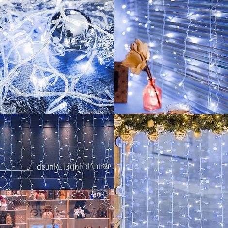 SALCAR 5m LED Eisregen Lichterkette Außen Innen, Lichtervorhang Fenster Weihnachten, Weihnachtsbeleuchtung Strom 31V mit 8 Beleuchtungsmodi und Memory-Funktion, Blau-Weiß (1/5)