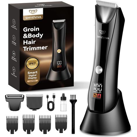 Tondeuse Corps Homme,Tondeuse Partie Intime 2-en-1 pour Aisselles,Membres,Poils,Lumière LED et Ecran, Étanche IPX7,Utilisation Humide/Sèche,4 Peignes Limite (1/5)