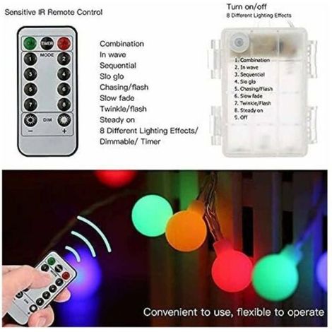 Guirlande Lumineuse à Piles, 6M 40 LED Boules avec 8 Modes d'éclairage, Guirlande Lumineuse étanche pour Intérieur, Extérieur, Nol (1/4)
