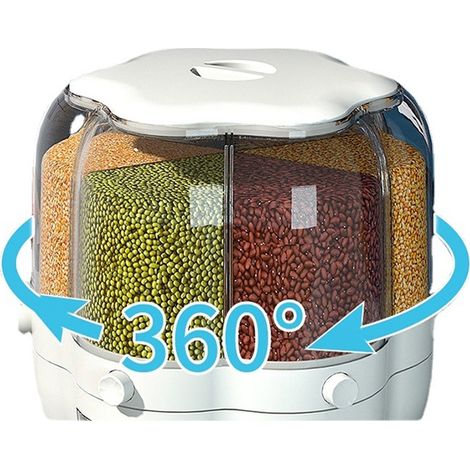Grand récipient de stockage des aliments seau à riz pivotant distributeur de céréales hermétique récipient à riz boîte à céréales cuisine récipient de stockage des aliments 6,5 kg blanc (1/3)