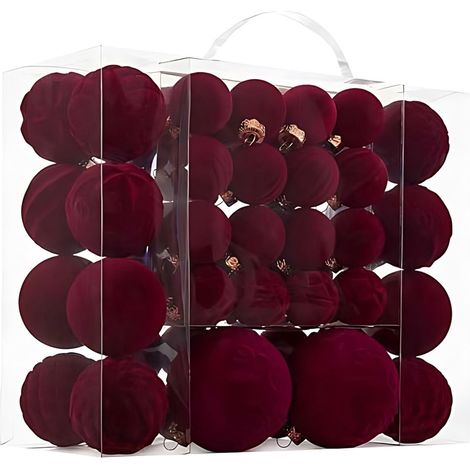 Boules De Noël - Boules En Plastique Flockées Velours - Décoration Arbre De Noël Intérieur Extérieur - Lot De 46 Pièces (1/4)