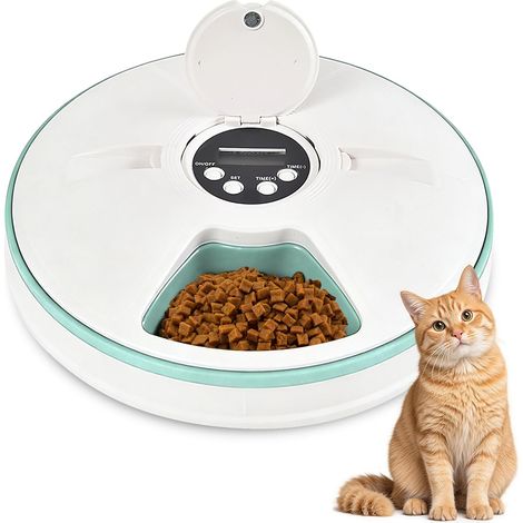 Automatic Cat Food Dispenser - Cat Food and Wet Food Dispenser for 6 Meals, Timed Slot, Battery Operated, Ideal for Dry Food and Pate (1/5)