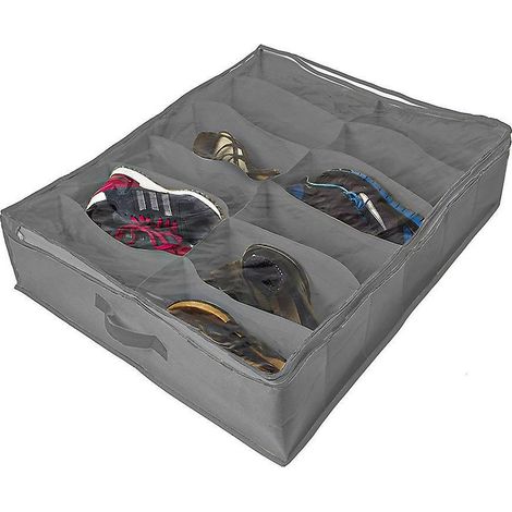bote Chaussures Fond De Lit 12 Grilles 73 58 13 Cm (gris), Adapte Aux Personnes Ayant Plusieurs Paires De Chaussures, Grande Bote De Rangem (1/5)