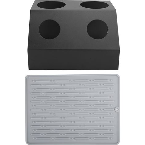 Support de bouteilles 2 trous avec tapis d'égouttage pour cuisine, accessoire de rangement noir