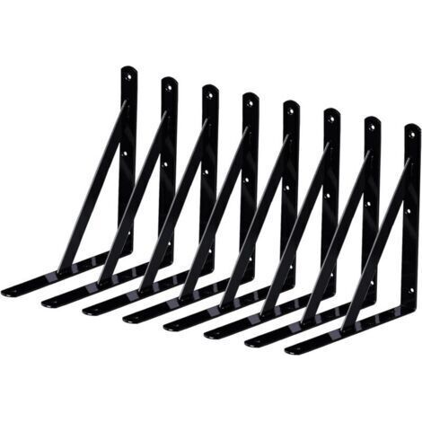 8 Packs Support Etagere Murale Industrielle,150 X 95mm Equerre Fixation Metal,Équerre Étagère Triangle, Equerre Charge Lourde De 90 Degrés En Métal, Pour Garage,Cuisine,Chambre(Noir) (1/4)