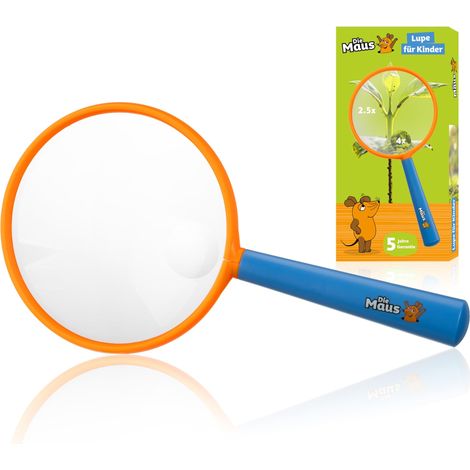 DieMaus - Lente d'ingrandimento per bambini (2,5x/4x, stabile, leggera, a partire da 3 anni, 88 mm/21 mm, design mouse)