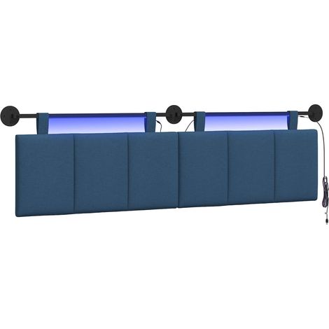 Hanging Headboard with LED Light Blue Fabric vidaXL