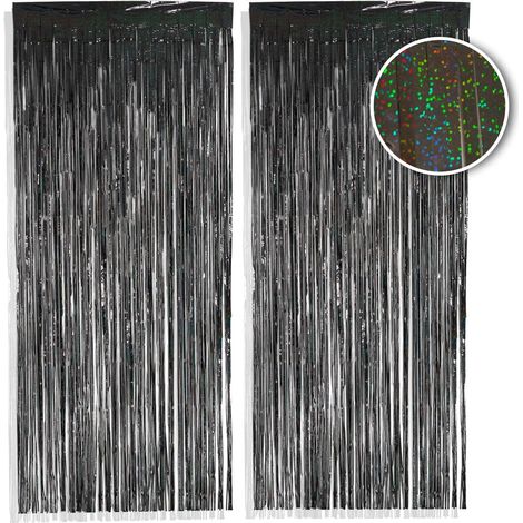 2 Rideaux en franges, noir métallique, lametta, 1x2,5m, décoration fête (1/5)