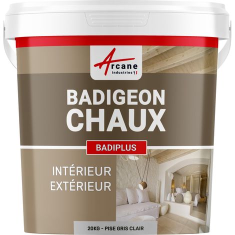 Badigeon à la chaux, décoration, intérieure et extérieur, maison : Badiplus - 20 kg (jusqu'à 100 m²) Pise Gris Clair - ARCANE INDUSTRIES
