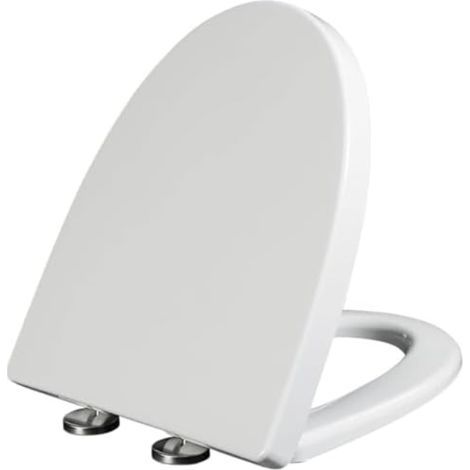 Abattant WC allongé en V – Couvercle à fermeture douce – Installation facile – Polypropylène blanc – Compatible toilettes ovales (1/5)