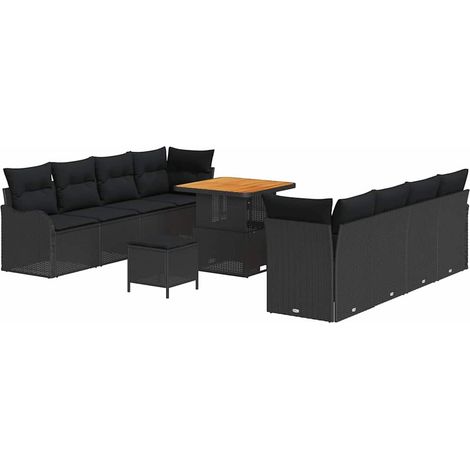 Garden Sofa Set with Cushion with Storage 11 pcs Black vidaXL