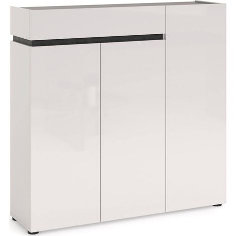 Zapatero Joji, Mueble para Calzado 10 Estantes, un Cajón Hecho en Italia, 26 Pares, 120x34x115h cm Blanco Brillante