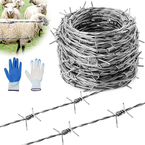 Fil Barbelé 1,8 mm x 9 m Fil Barbelé Galvaniséà Chaud avec Gants Rouleau de Fil Barbelé pour Pâturage Jardins Balcons Murs de Cour Bricolage Bâtons de Baseball (1/5)