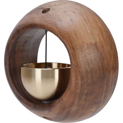 Carillon d'entrée bois et laiton son agréable avec adhésif double face pour frigo appartement déco (1/5)