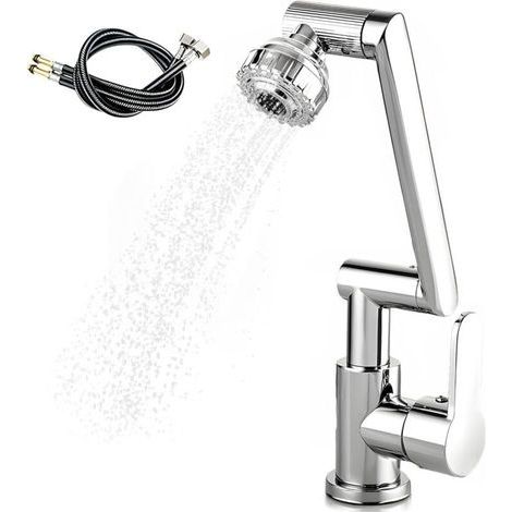 Mitigeur de Cuisine Extractible 1080° avec Régulateur Débit 2 Jets Flexible 60 cm Eau Chaude Froide Argent (1/4)