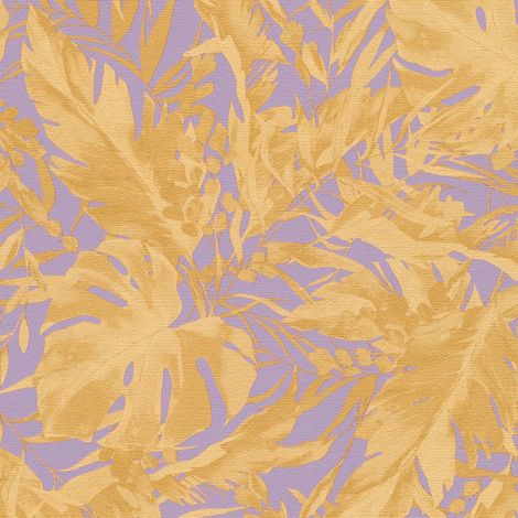 Natur Tapete Profhome 790633 heißgeprägte Vliestapete leicht strukturiert mit floralen Ornamenten dezent schimmernd lila blau-lila gold ocker-gelb 5,33 m2