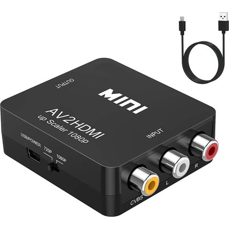 RCA vers HDMI Converter, 1080P Mini RCA Composite CVBS AV à HDMI Adaptateur, Support PAL/NTSC avec Câble, AV vers HDMI Vidéo Audio Convertisseurs pour TV/Laptop/PC/PS3/PS2/Wii/Blue-Ray/Xbox/VCR/DVD (1/5)