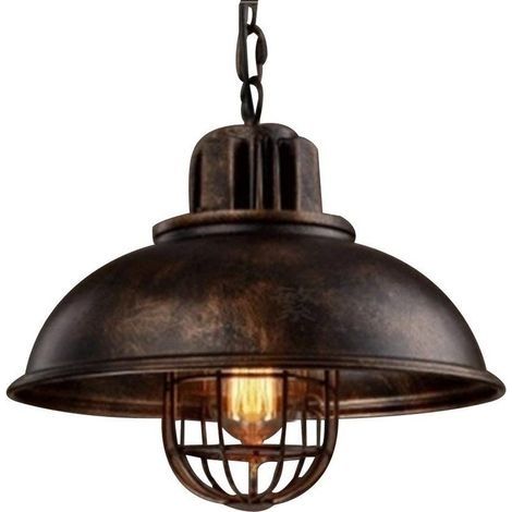 Suspension Lustre Abat-jour en Métal Loft Style Lampe Chandelier Industriel Vintage Pendentif Lumière E27, Rouille (1/2)