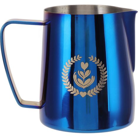 Pichet à lait 304 en acier inoxydable pour mousseur à café, 600 ml, embout pointu, couleur bleu titane