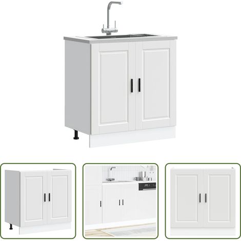 vidaXL Bois d'ingénierie - Meuble bas pour évier Porto blanc 80x46x81,5 cm bois ingénierie (1/5)