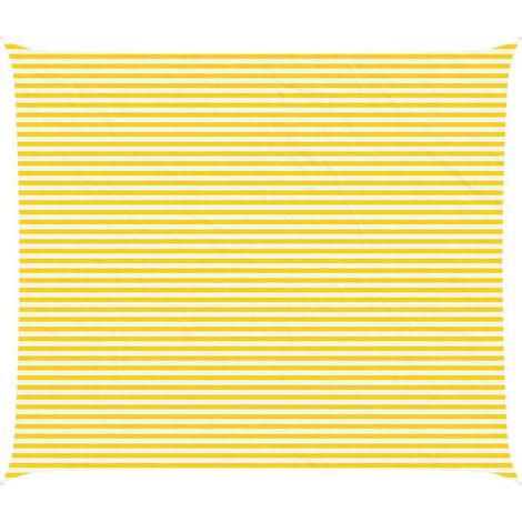 Voile d'ombrage à rayures jaunes et blanches, 7 x 6 mètres, 100% polyester Oxford. (1/5)