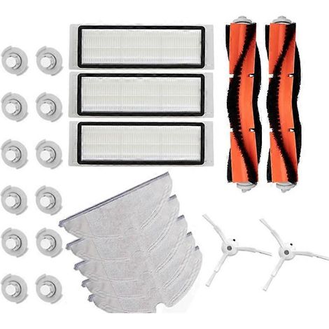 Kits d'accessoires pour aspirateurs robots Roborock S50, S51, E20 et S5 : pièces détachées, filtre, brosses latérales, brosse rotative et chiffon de nettoyage.