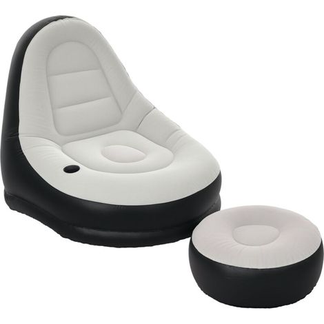 Canapé gonflable et repose-pieds, tissu aspect peluche doux et porte-gobelet, gris (1/5)
