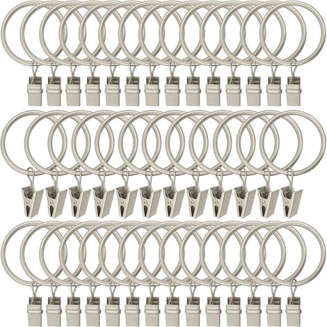 Anneaux de rideaux - Crochets de rideaux en métal - Crochets pour rideaux - Mécanisme de glissement fluide - Force de maintien extra forte - 3,8 cm (1,5 pouce) - Lot de 40 - Convient pour la chambre e (1/5)