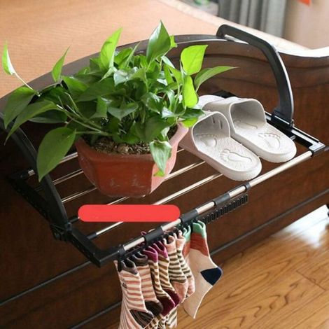 Étendoir à linge pour radiateur portable tube circulaire petit format noir 32 x 40 cm LKBD (1/4)