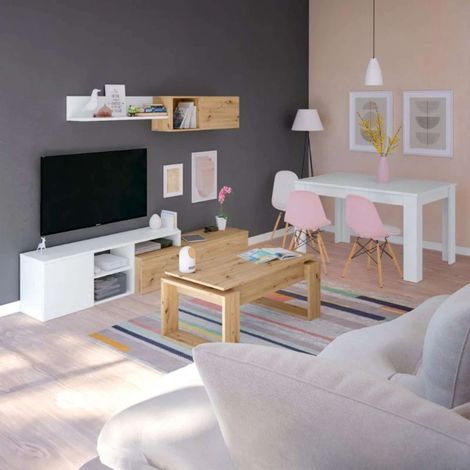 Pack muebles de salón acabado en Roble nodi y Blanco artik estilo moderno