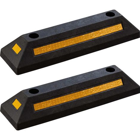 Wiltec Juego 2 topes de aparcamiento 56 x 15 x 10 cm caucho con bandas reflectoras alta visibilidad topes de rueda de fácil instalación ideal para garajes, parkings y zonas de estacionamiento