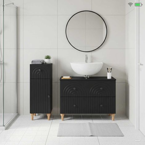 vidaXL 2 Piece Bathroom Cabinet Set ALKMAAR Black Engineered Wood (1/5)