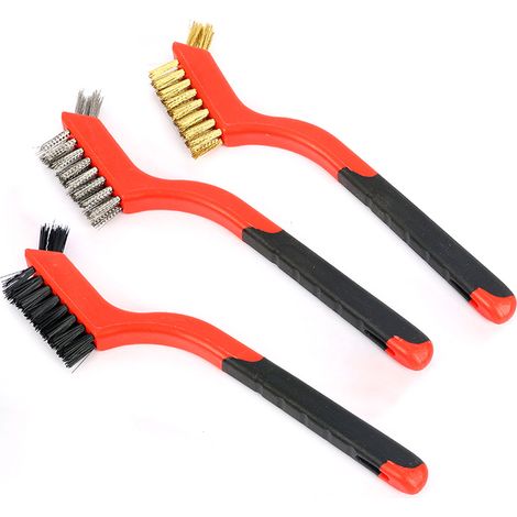 Set aus 3 Mini-Metallbürsten aus Edelstahl, Nylon und Rotkupfer zur Reinigung und Rostentfernung (18 cm). (1/5)