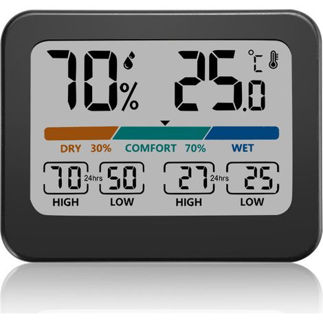 Thermomètre hygromètre multifonction Grand écran numérique couleur Mesure température et humidité Pour maison, salon, chambre bébé, cave à vin (1/5)