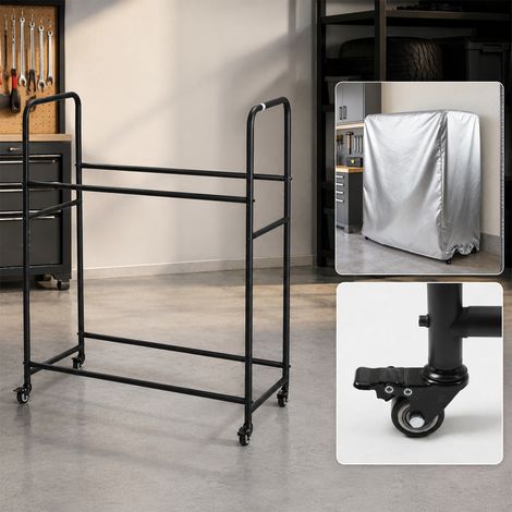 Jiubiaz Mobiler Reifenständer mit 4 Rollen, 2 davon mit Bremse, für 8 Reifen, 180 kg Tragkraft, 3 Höhenstufen, bis 240 mm, mit Schutzhülle (1/5)